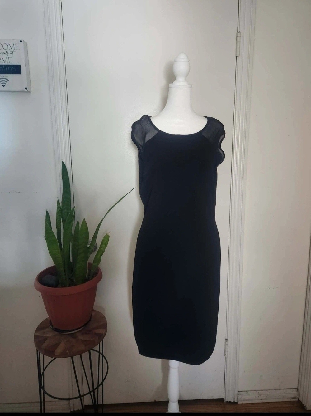 Ralph Lauren Black Midi Sheath Dress with Sheer Cap Sleeves